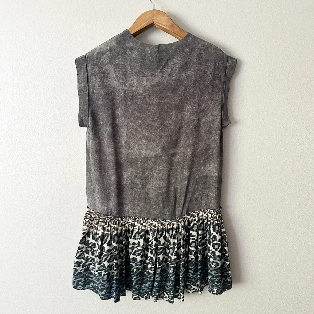 ALLSAINTS Watch the Skies‎ Gray Silk Mini Dress Leopard Hem Women's US Size 6 - Picture 8 of 12